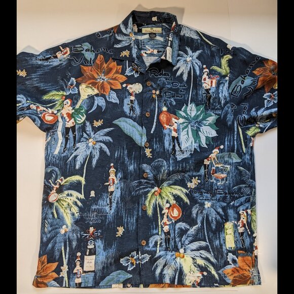 Tommy Bahama Mens Cool Yule Hawaiian Christmas Pinups Girls Silk Shirt Size M - Picture 3 of 14